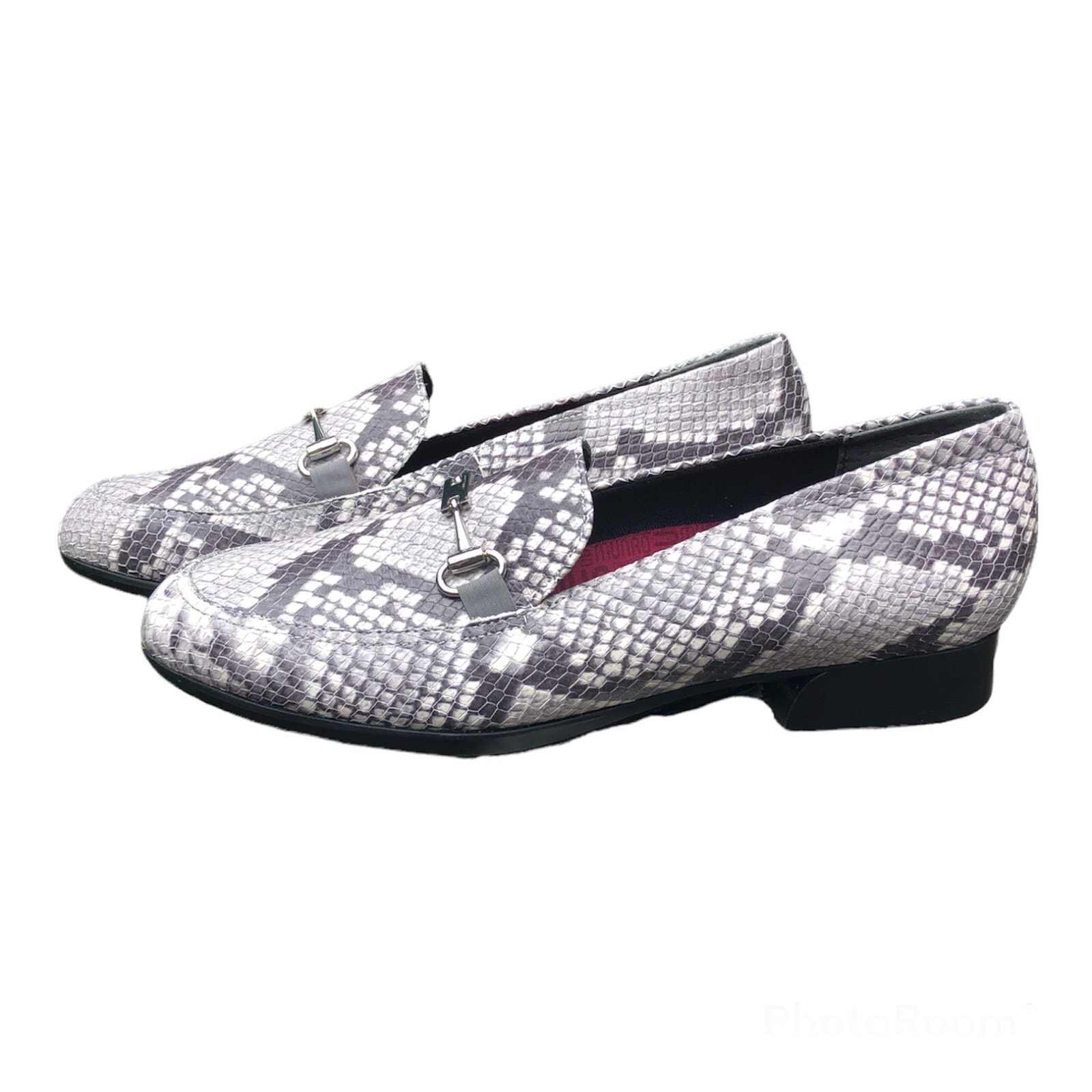 Munro Leather Harrison Iii Loafers Gray Snakeskin Horsebit Buckle Women 8.5 New